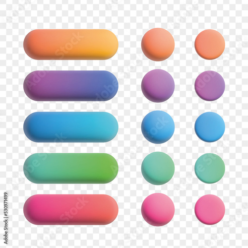 Colorful 3d buttons set. Gradient shapes with shadows