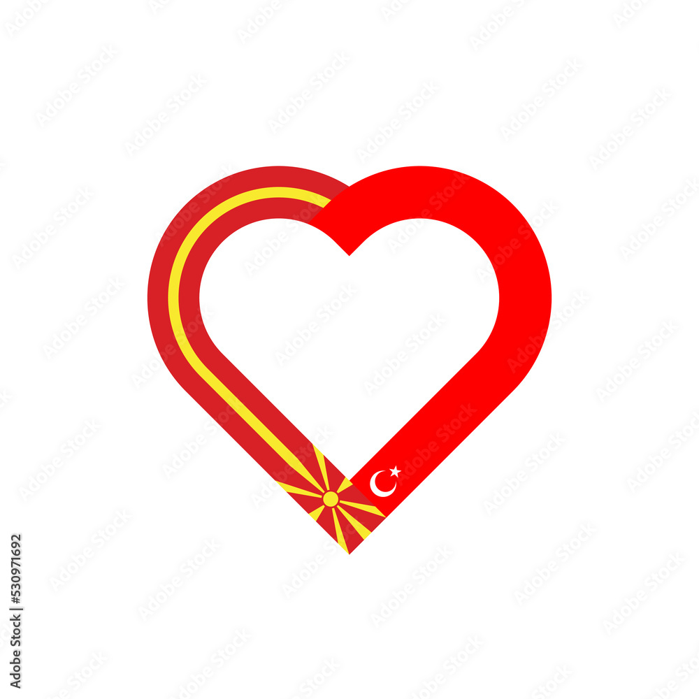 friendship concept. heart ribbon icon of north macedonian and turkish flags. vector illustration isolated on white background