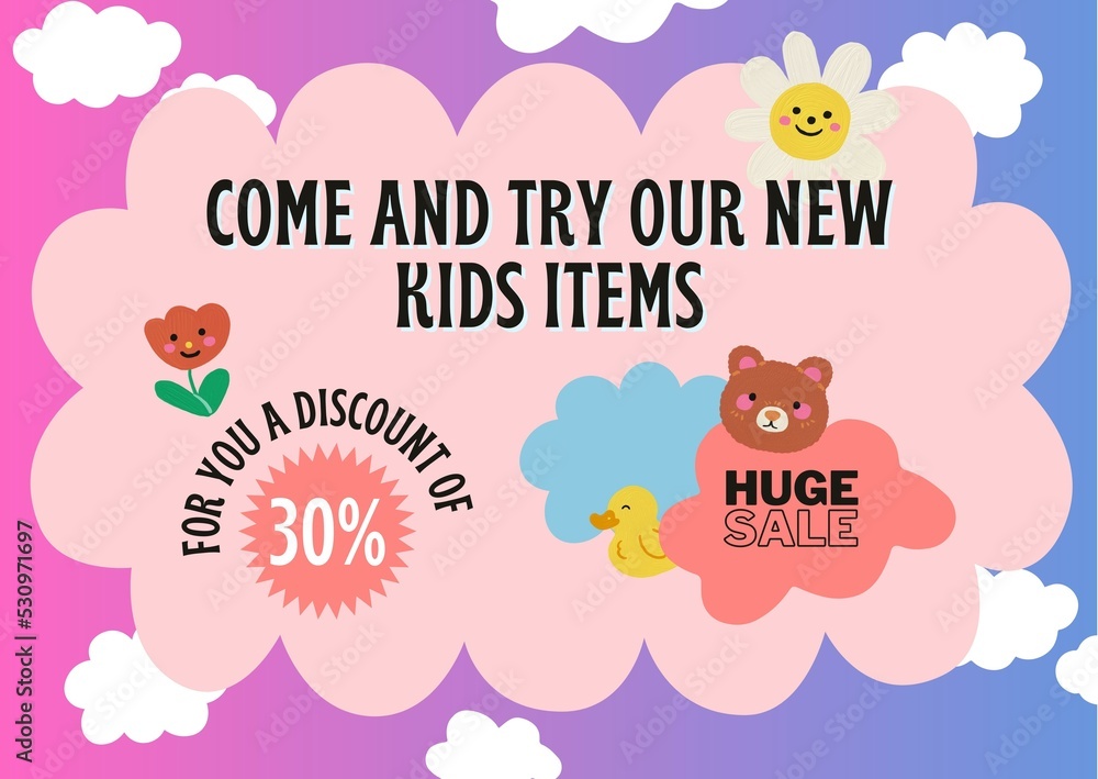 Discount, Gift card, Invitation Clouds Kids Cute Discount, Gift card, Invitation Clouds Kids Cute