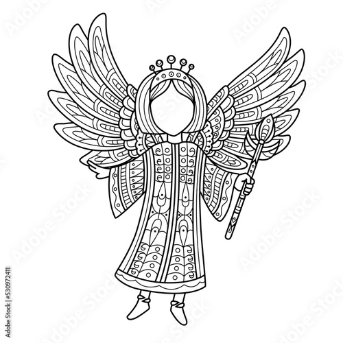 Hand drawn of fairy in zentangle style