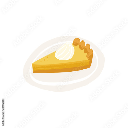 Lemon curd tart with meringue on a plate, citrus or fruit pie serving piece. Traditional England sweet pastry dessert.