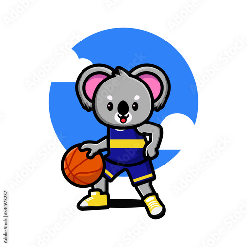Happy cute koala playing basketball
