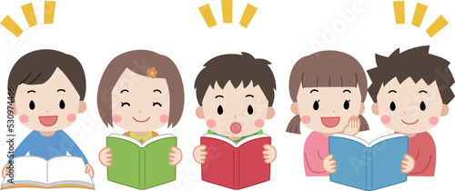 読書をする子供達のイラスト
