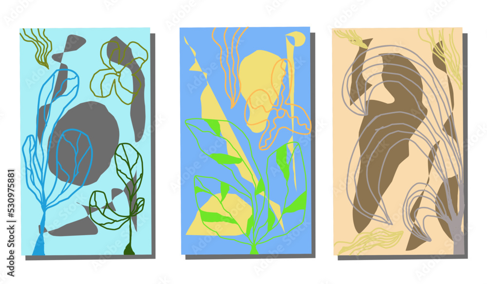 set of aesthetic natural abstrack with leaf and flower. Design for background wallart, banner, and print set of aesthetic natural abstrack with leaf and flower. Design for background wallart, banner, and print