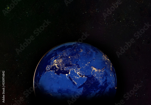 Europe, Africa, and the Middle East at night energy consumption. Elements of this image furnished by NASA.