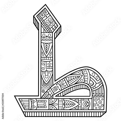 Hand drawn of Arabic font Tho in zentangle style