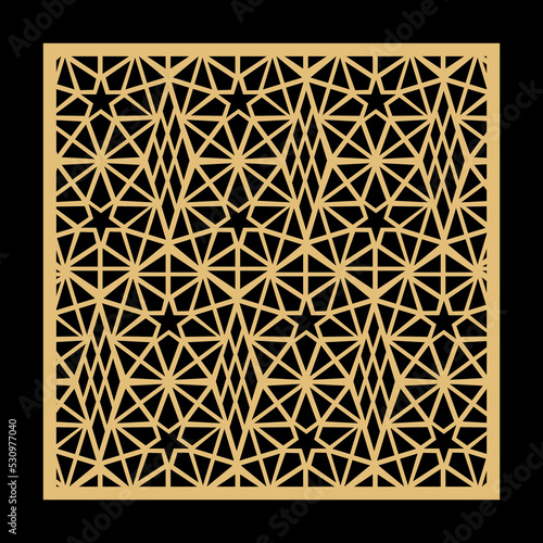 Decorative card for cutting. Linear square geometric mosaic pattern. Laser cut. Cnc cut.