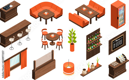 Isometric Restaurant Interior Set