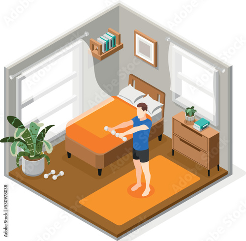 People Morning Routine Isometric Composition