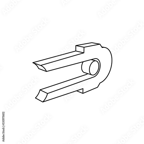 The outline of a large solo bobsleigh symbol is made with black lines. 3D view of the object in perspective. Vector illustration on white background