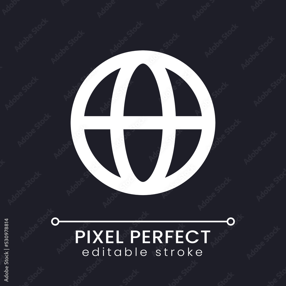 Globe pixel perfect white linear ui icon for dark theme. Choose ...