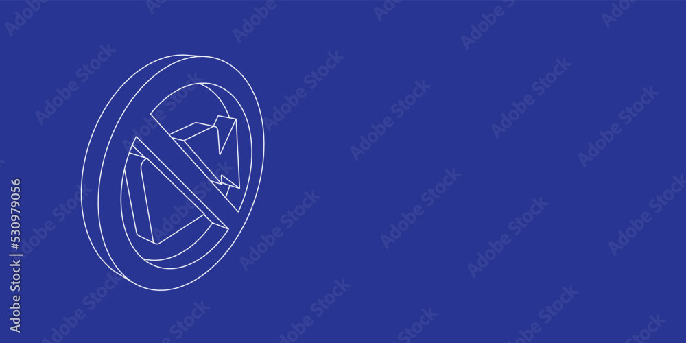 The outline of a large no video symbol made of white lines on the left. 3D view of the object in perspective. Vector illustration on indigo background The outline of a large no video symbol made of white lines on the left. 3D view of the object in perspective. Vector illustration on indigo background