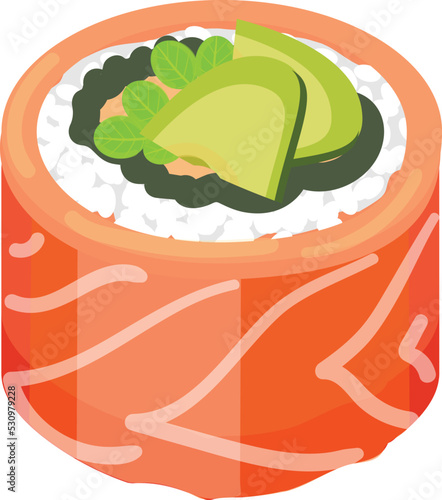 Fish sushi roll icon cartoon vector. Salmon sushi. Japanese food