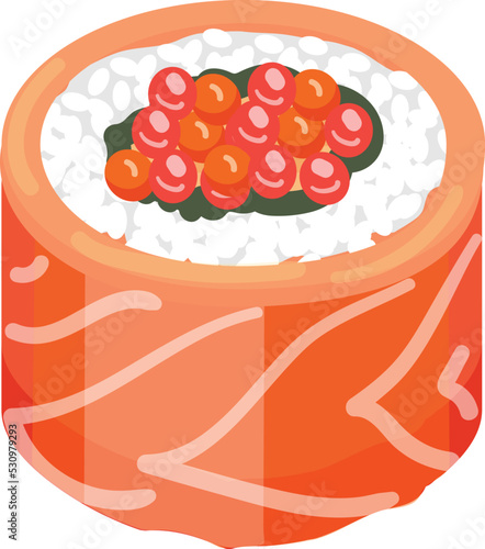 Red caviar sushi roll icon cartoon vector. Japanese roll. Salmon food
