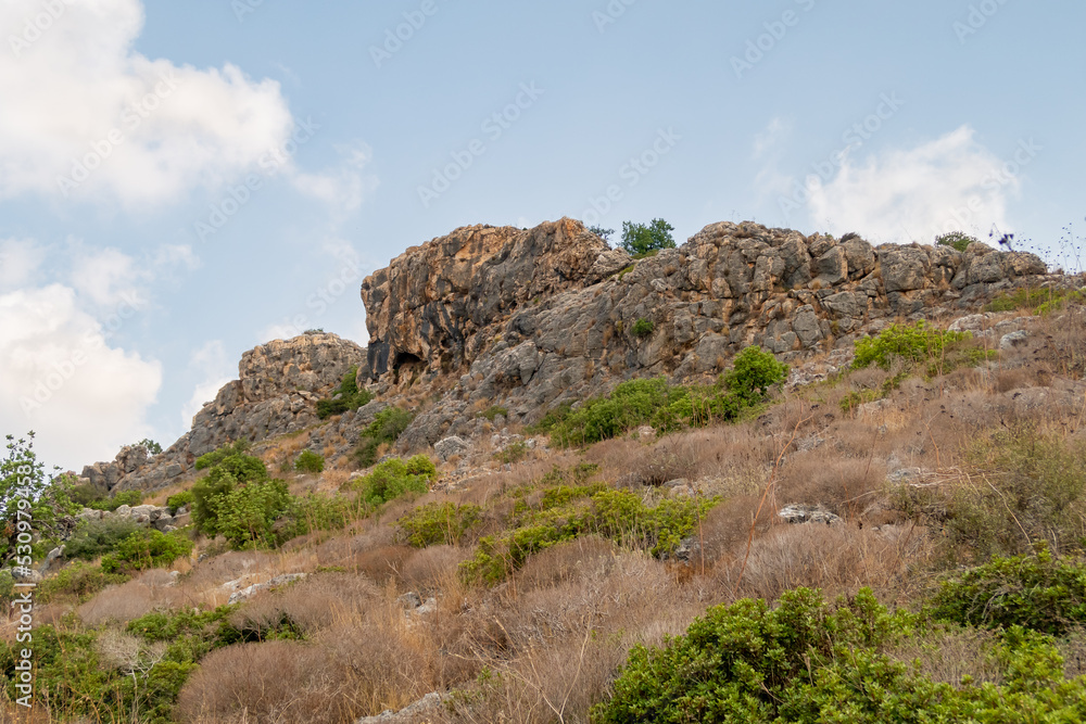 Mountain  nature in the national reserve - Nahal Mearot Nature Preserve, near Haifa, in northern Israel