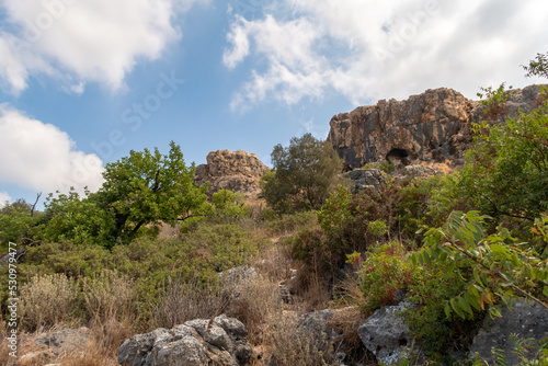 Mountain nature in the national reserve - Nahal Mearot Nature Preserve, near Haifa, in northern Israel