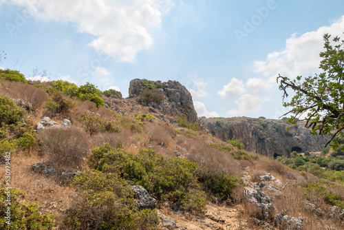 Mountain nature in the national reserve - Nahal Mearot Nature Preserve, near Haifa, in northern Israel
