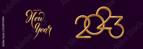 2023 Happy New Year hand lettering calligraphy. Vector holiday illustration element. Typographic element for banner, poster, congratulations.