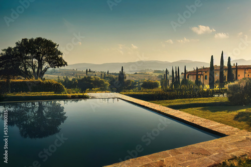 beautiful tuscany landscape  sunset morning lights  peaceful background