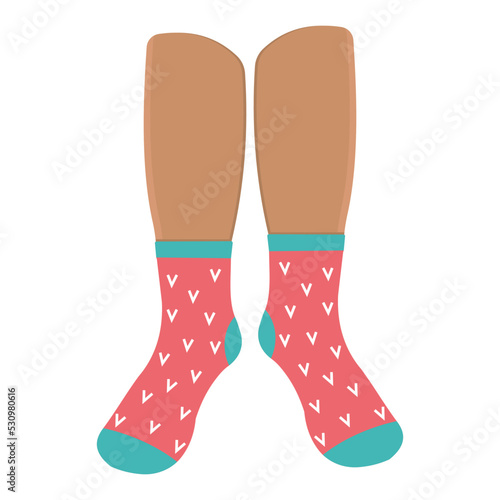 Colored socks on feet, color vector isolated cartoon-style illustration