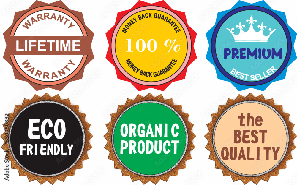 Collection of business seals, best quality, organic product, ECO friendly, premium quality badges editable vector eps 10 file.