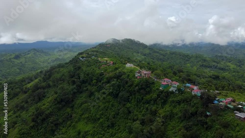 Drone shot of the heritage mountain village of Lushai and Sajek valley photo