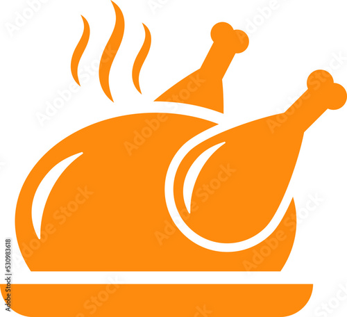 Grilled chicken icon, roasted poultry meat on white background