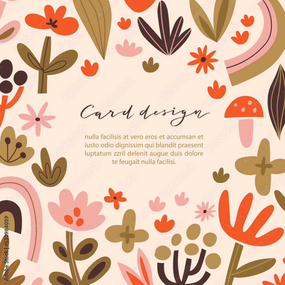 Cute natural card template with place for text. Abstract floral card design. Vector illustration. Cute natural card template with place for text. Abstract floral card design. Vector illustration.