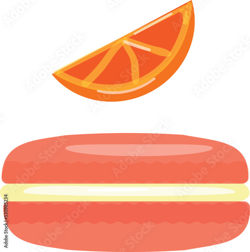 Grapefruit macaroon icon cartoon vector. French cookie. Cute food