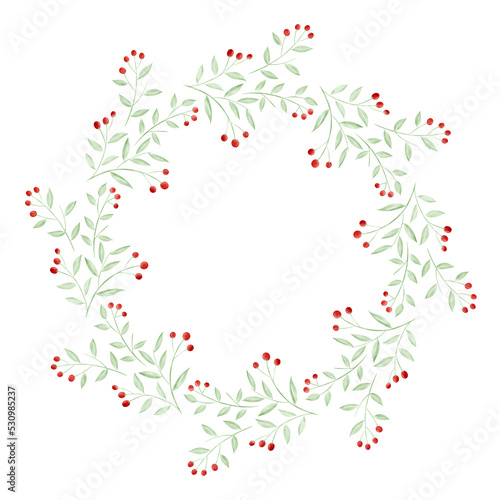 Watercolor Round wreath from dry twigs and Christmas tree branches with black background. Flt lay.