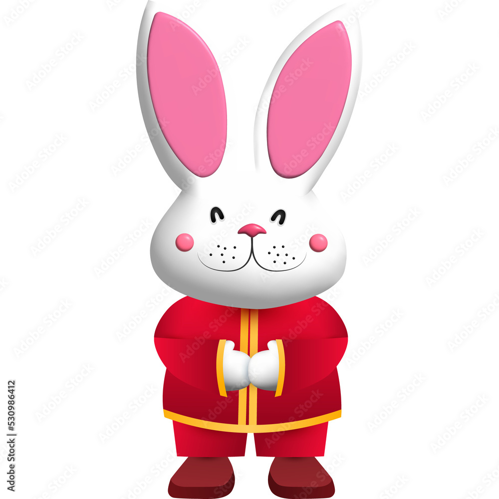 Obraz premium Figurine of a white rabbit in traditional Chinese clothing. Symbol of 2023. Chinese New Year