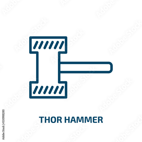 thor hammer icon from weapons collection. Thin linear thor hammer, viking, scandinavian outline icon isolated on white background. Line vector thor hammer sign, symbol for web and mobile