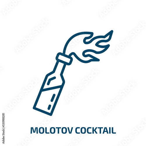 molotov cocktail icon from weapons collection. Thin linear molotov cocktail, molotov, fire outline icon isolated on white background. Line vector molotov cocktail sign, symbol for web and mobile
