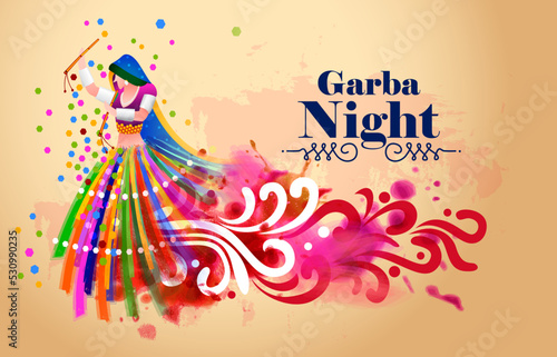 Vector design of Indian couple playing Garba in Dandiya Night Navratri Dussehra festival of India photo