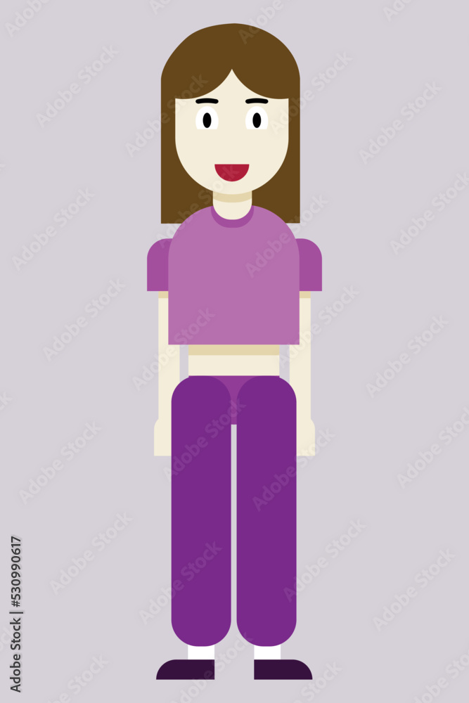 Cartoon doll with brown hair on a monochrome background. cute little girl , design for children Cartoon doll with brown hair on a monochrome background. cute little girl , design for children