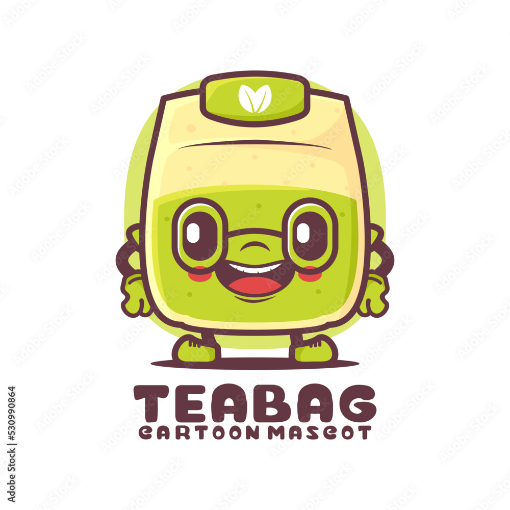Obraz premium green tea bag cartoon mascot. natural drink vector illustration