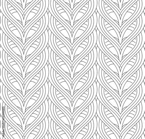 Seamless linear vector pattern of interlaced hearts. Seamless black and white pattern in linear style.
