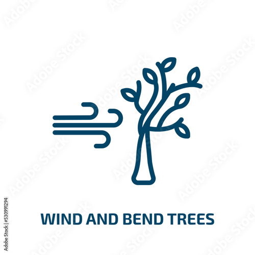 wind and bend trees icon from meteorology collection. Thin linear wind and bend trees, tree, wind outline icon isolated on white background. Line vector wind and bend trees sign, symbol for web and