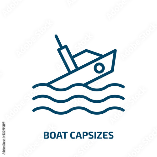 boat capsizes icon from meteorology collection. Thin linear boat capsizes, sea, ship outline icon isolated on white background. Line vector boat capsizes sign, symbol for web and mobile