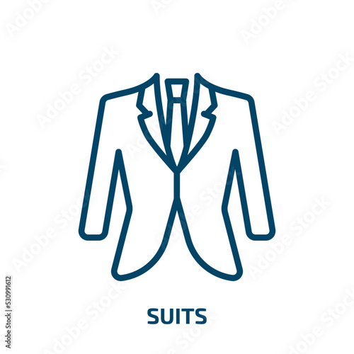 suits icon from hotel and restaurant collection. Thin linear suits, suit, office outline icon isolated on white background. Line vector suits sign, symbol for web and mobile