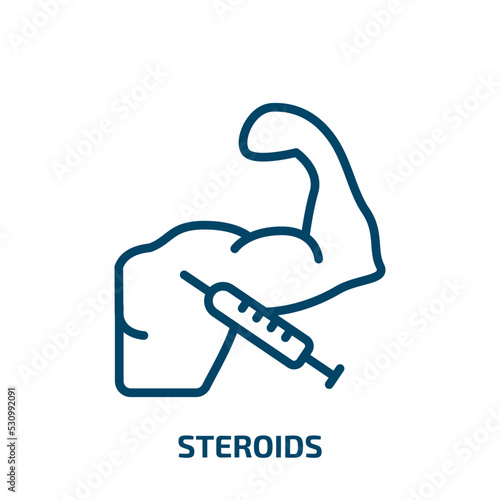 steroids icon from gym and fitness collection. Thin linear steroids, barbell, muscle outline icon isolated on white background. Line vector steroids sign, symbol for web and mobile