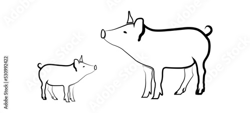 The sign of the pig. Isolated black outline of a pig on a white background. Vector illustration