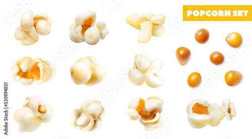 Realistic Popcorn Grains Set