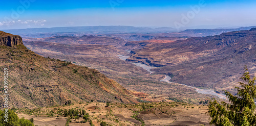 Beautiful wide canyon landscape with dry river bed, Somali Region. Ethiopia wilderness landscape, Africa. photo