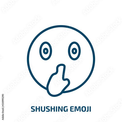 shushing emoji icon from emoji collection. Thin linear shushing emoji, silence, shh outline icon isolated on white background. Line vector shushing emoji sign, symbol for web and mobile
