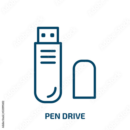 pen drive icon from electronic stuff fill collection. Thin linear pen drive, pen, flash outline icon isolated on white background. Line vector pen drive sign, symbol for web and mobile