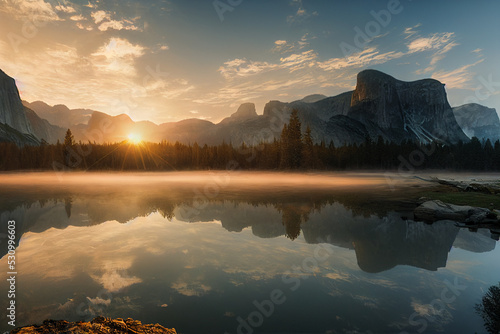Großer See mit Bergen im Hintergrund im Yosemite Nationalpark © Sebastiart