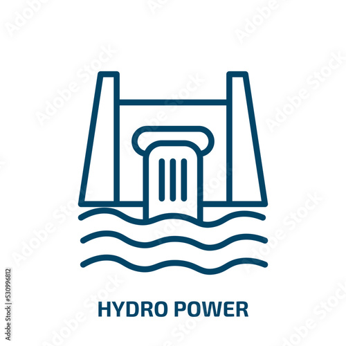 hydro power icon from ecology collection. Thin linear hydro power, hydro, energy outline icon isolated on white background. Line vector hydro power sign, symbol for web and mobile