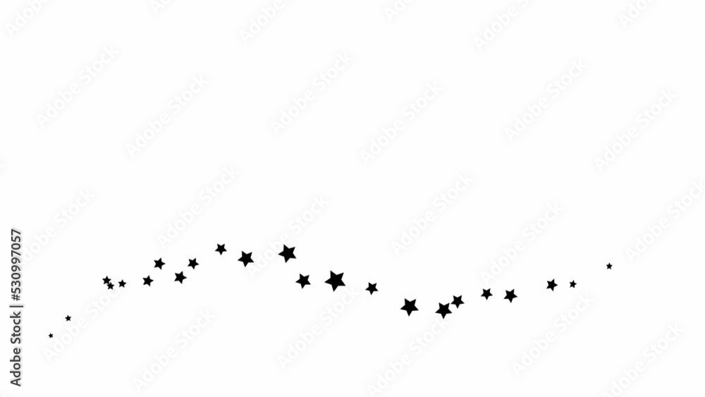 Animated black stars fly from left to right. A wave of flying stars. Vector illustration isolated on the white background. Animated black stars fly from left to right. A wave of flying stars. Vector illustration isolated on the white background.
