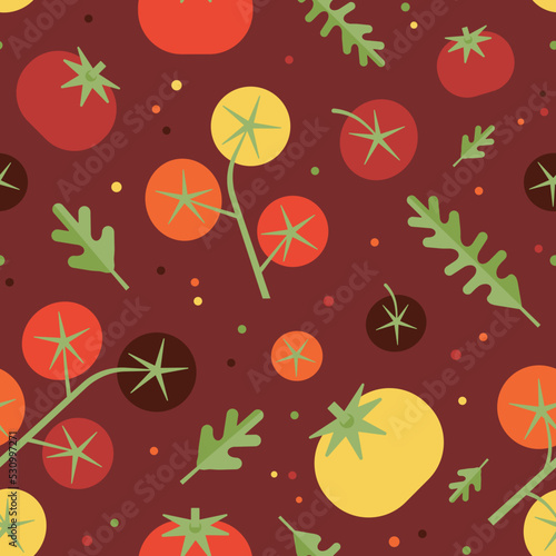 Tomatoes and Arugula Eco Vegetables Seamless Pattern